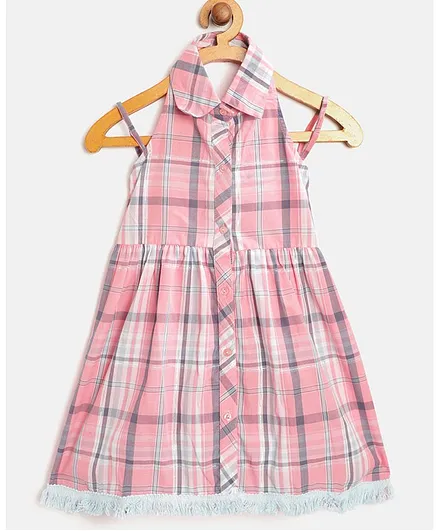 Pspeaches Sleeveless Checked Dress - Peach
