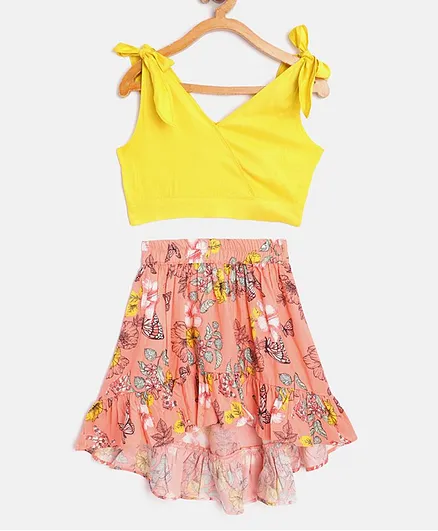 Pspeaches Sleeveless Top With Floral Print Skirt - Peach