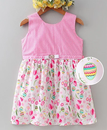 Twetoons Sleeveless One Piece Frock - Pink and White