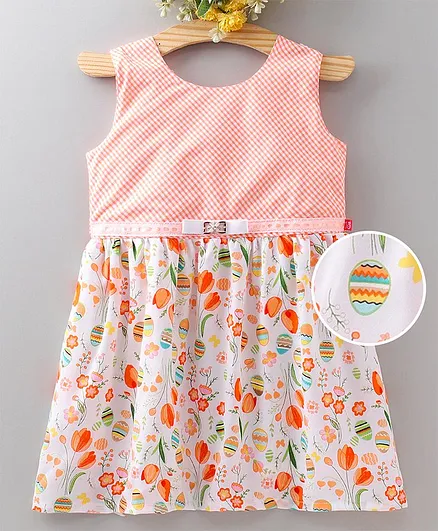 Twetoons Sleeveless One Piece Frock - Orange and Pink