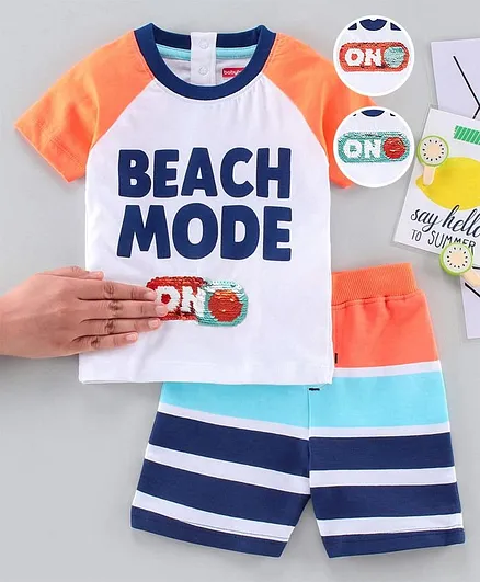 Babyhug Half Sleeves Tee & Shorts with Sequin Flip Patch - Multicolour