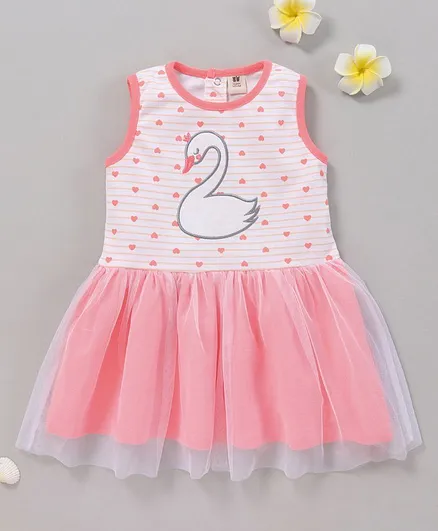 ToffyHouse Sleeveless Frock Swan Embroidery - White Pink