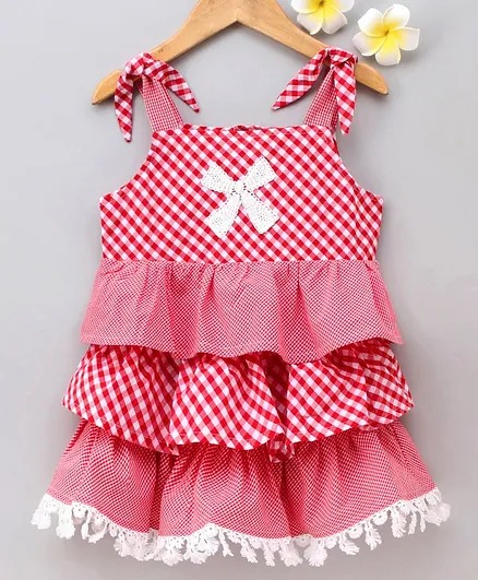 ToffyHouse Sleeveless Checked Frock - Dark Pink