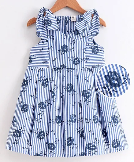 ToffyHouse Sleeveless Striped & Floral Frock - Blue