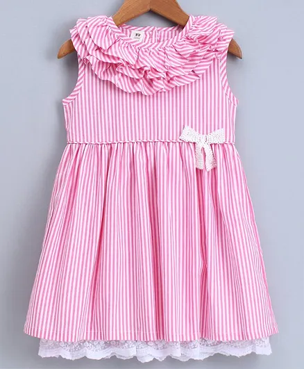 ToffyHouse Sleeveless Stripe Frock Bow Applique - Pink