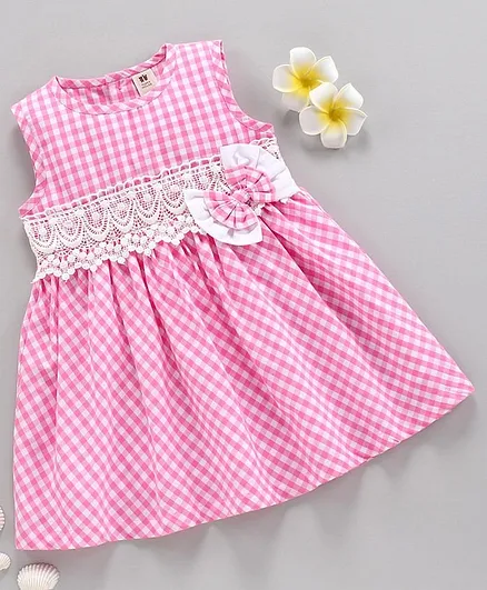 ToffyHouse Sleeveless Checked Frock - Pink