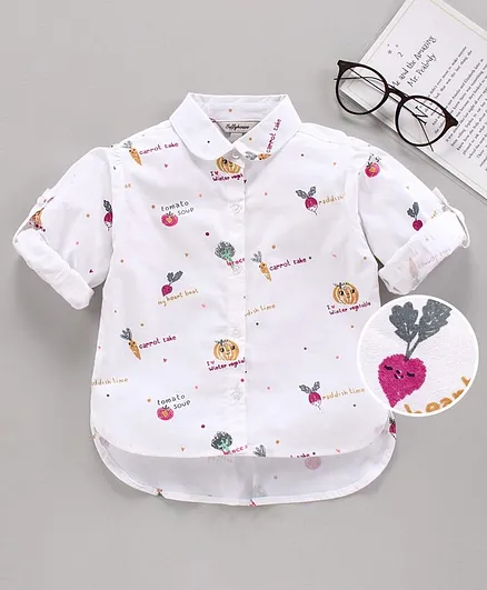 ToffyHouse Full Sleeves Printed Shirt - White