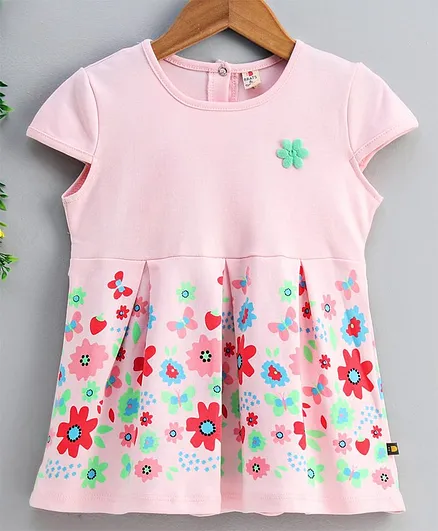 Brats & Dolls Half Sleeves Frock Floral Print - Pink