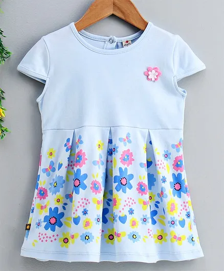 Brats & Dolls Half Sleeves Frock Floral Print - Blue