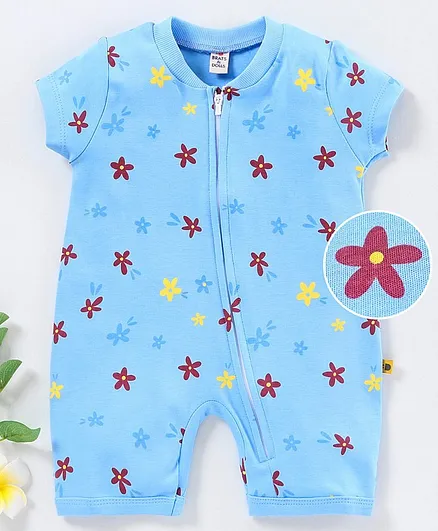 Brats and Dolls Half Sleeves Romper Printed - Blue