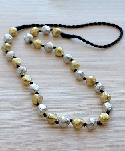 Pretty Ponytails Matte Gold Silver Plated Baroque Beads Contemporary Necklace - Gold & Silver
