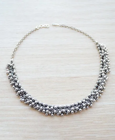 Pretty Ponytails Oxidized Silver Plated Ghungroo Choker Necklace - Silver