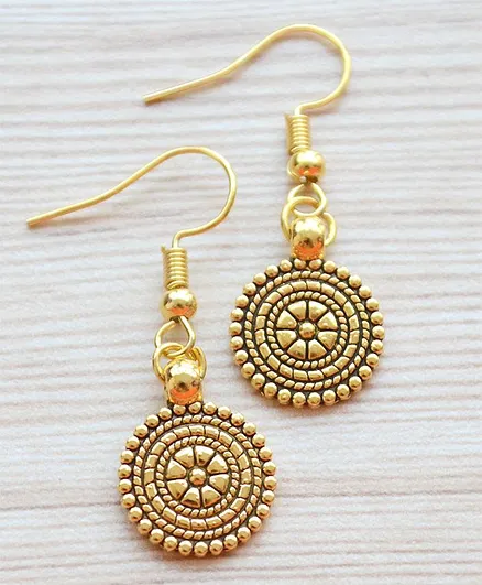 Pretty Ponytails Gold Plated Mandala Earrings - Golden