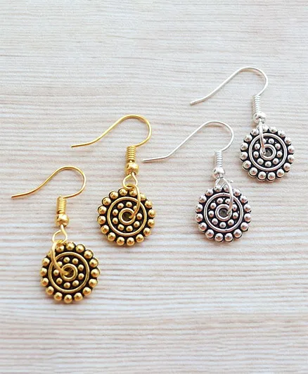 Pretty Ponytails 2 Pair Of Mandala Pattern Drop Earrings - Gold & Silver