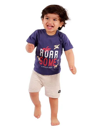 Mumble Jumble Half Sleeves Roar Some Printed T-Shirt With Shorts - Blue
