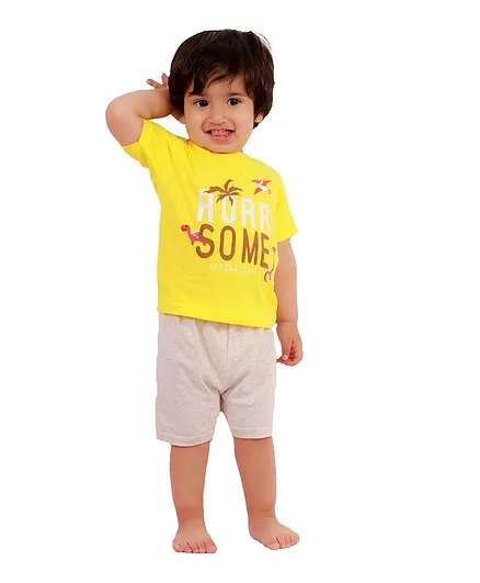 Mumble Jumble Half Sleeves Roar Some Printed T-Shirt With Shorts - Yellow