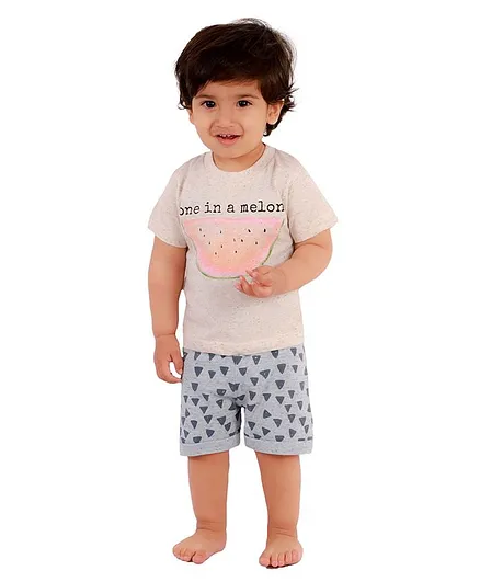Mumble Jumble Half Sleeves Melon Print T-Shirt With Shorts - Blue