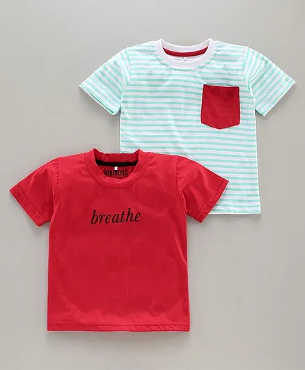 Rikidoos Pack Of 2 Half Sleeves Striped T-Shirt - White Red