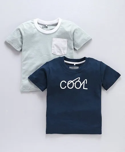 Rikidoos Half Sleeves Striped T-Shirts Pack of 2 - Navy Blue Green
