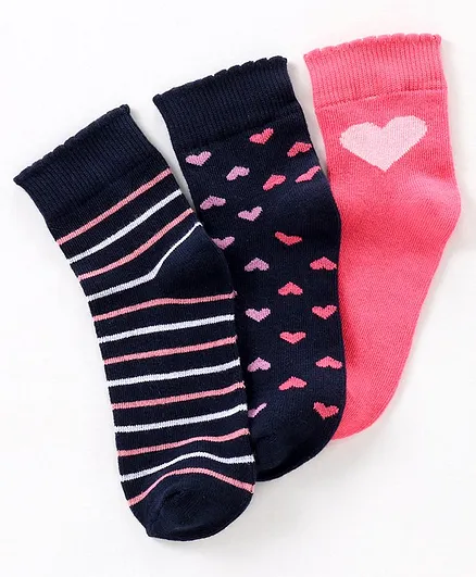 Pine Kids Socks Heart Design Set of 3 - Multicolour
