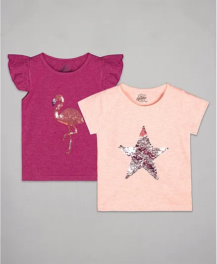 The Sandbox Clothing Co Pack Of 2 Short Sleeves Sequined Detailing Tees - Pink