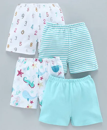 BUMZEE Numbers Printed Shorts Pack Of 4 - Aqua Blue