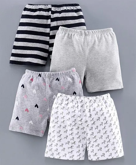 BUMZEE Heart Printed Shorts Pack Of 4 - Grey