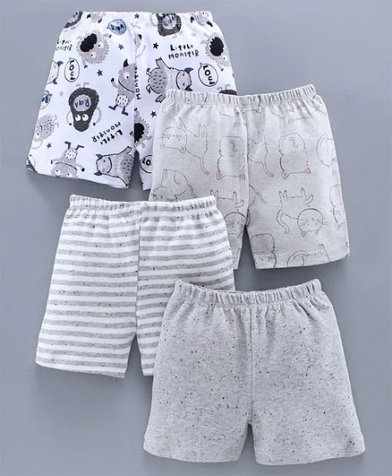BUMZEE Cat Printed Shorts Pack Of 4 - Grey