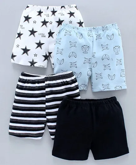 BUMZEE Star Printed Shorts Pack Of 4 - Black