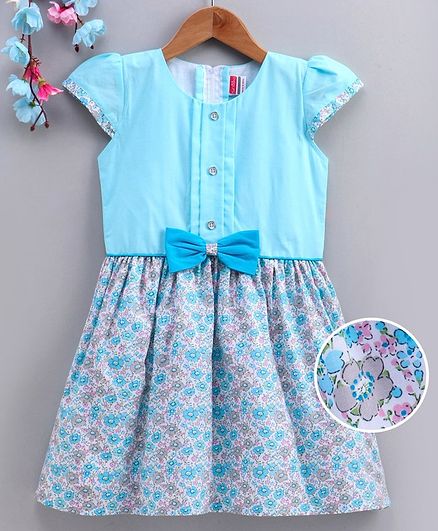 Twetoons Cap Sleeves Frock Floral Print - Blue