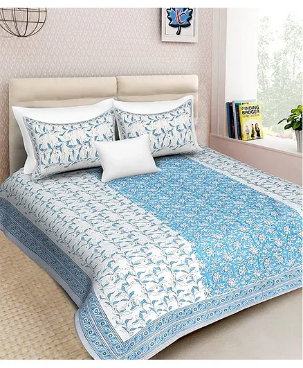 Mom's Home Organic Cotton Double Bedsheet with 2 Pillow Covers - Light Blue