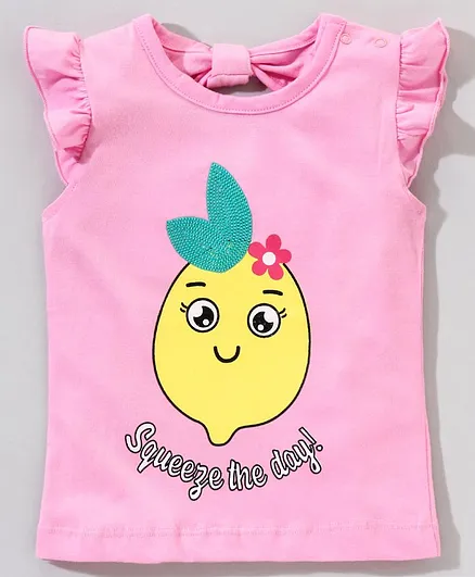 Babyhug Short Sleeves Tee Lemon Print - Pink
