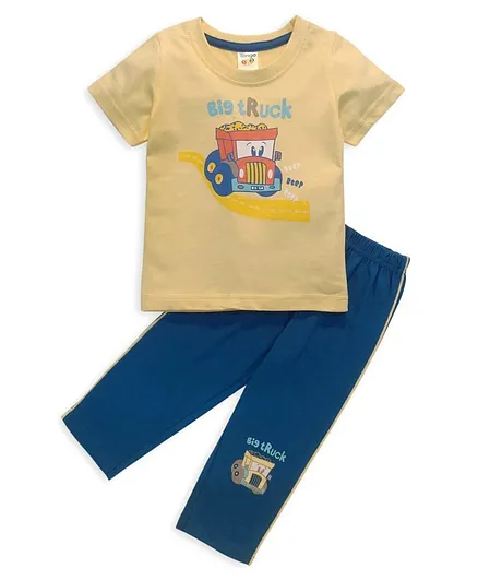 Tango Half Sleeves Tee and Pant Set Vehicle Print - Yellow