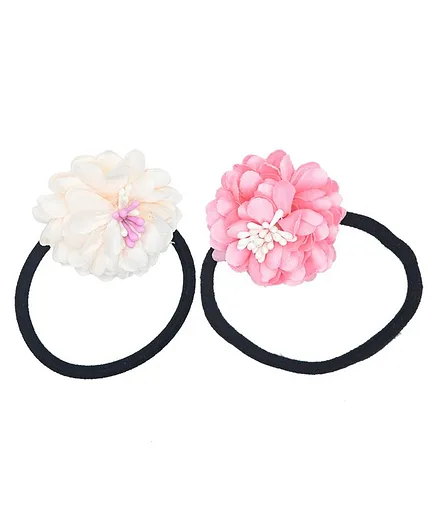 Funkrafts Set Of 2 Floral Design Rubber Bands - Off White & Pink