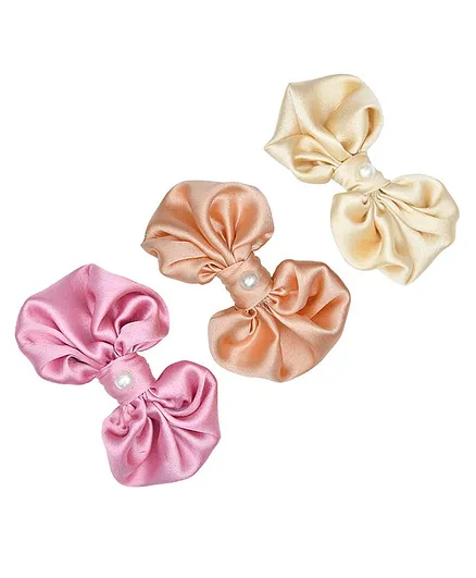 Funkrafts Set Of 3 Satin Bow Hair Clips - Pink Peach Cream