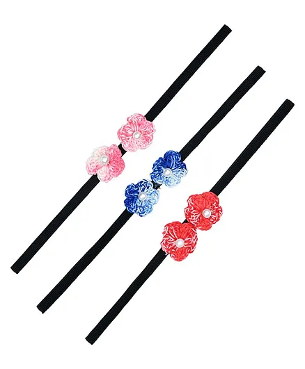 Funkrafts Pack Of 3 Crochet Flower Detailing Headband - Multi Colour