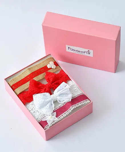 Funkrafts Pack Of 4 Embellished & Lace Headbands - Red