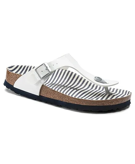 Birkenstock Nautical Striped Slippers - White