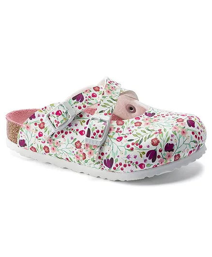 Birkenstock Floral Print Slip On Style Sandals - White