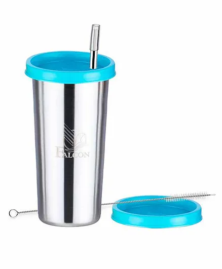 Falcon Sipper Glass with Cleaning Brush Firozi - 520 ml