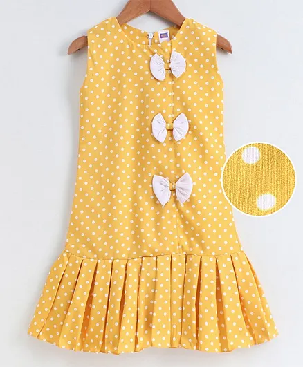 Nottie Planet Sleeveless Polka Dots Print Dress - Yellow