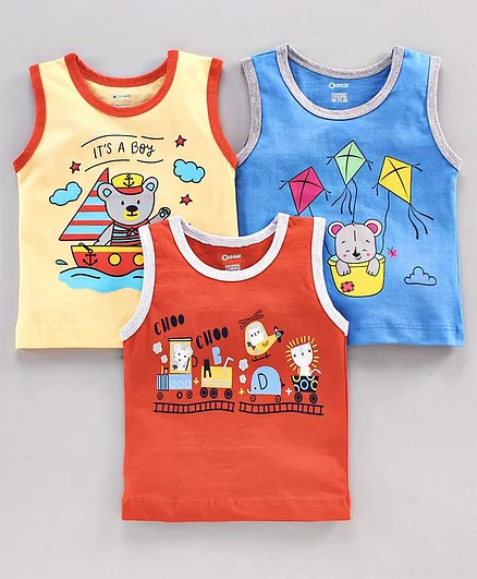 Ohms Sleeveless Tees Multiprint Pack of 3 - Red Yellow Blue