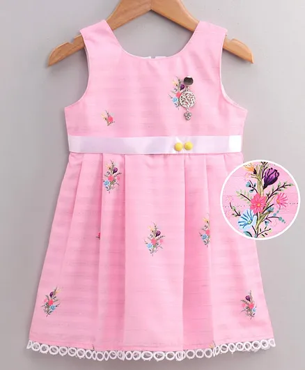 Enfance Core Sleeveless Flower Printed Cotton Dress - Pink