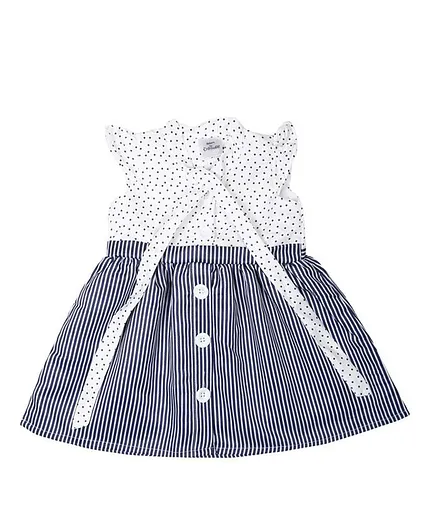 Doodle Girls Clothing Cap Sleeves Polka Dotted Striped Flare Dress - Blue