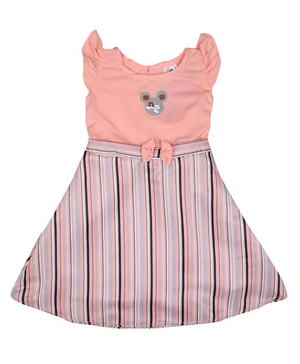 Doodle Girls Clothing Cap Sleeves Striped Flare Dress - Peach