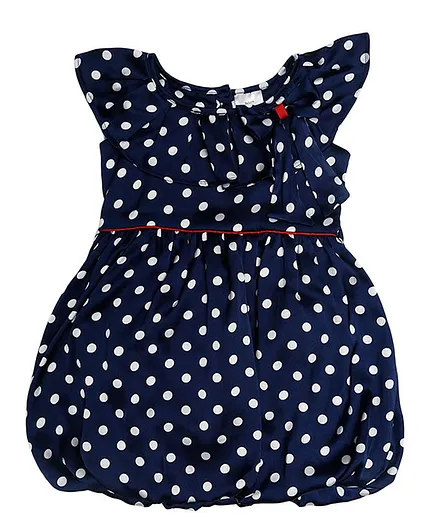 Doodle Girls Clothing Cap Sleeves Polka Dot Print Balloon Dress - Navy Blue