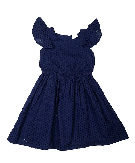 Doodle Girls Clothing Cap Sleeves Hakoba Ruffle Dress - Navy Blue