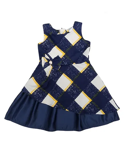 Doodle Girls Clothing Sleeveless Square Print Dress - Blue