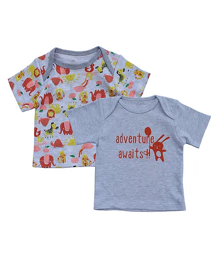 Kadam Baby Pack Of 2 Half Sleeves Vehicle & Adventure Awaits Printed Tee - Grey