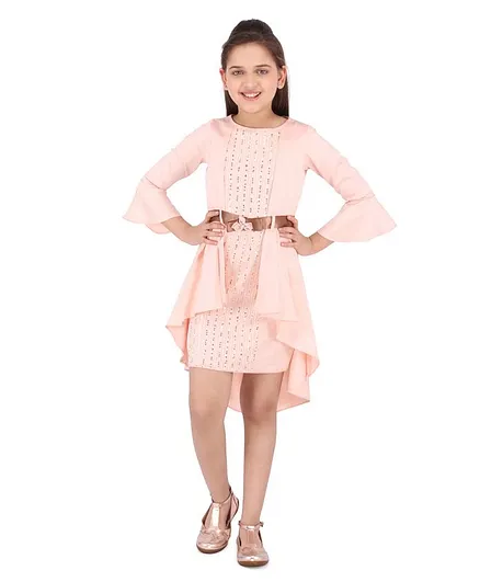 Cutecumber Three Fourth Sleeves Sequin Dress - Peach